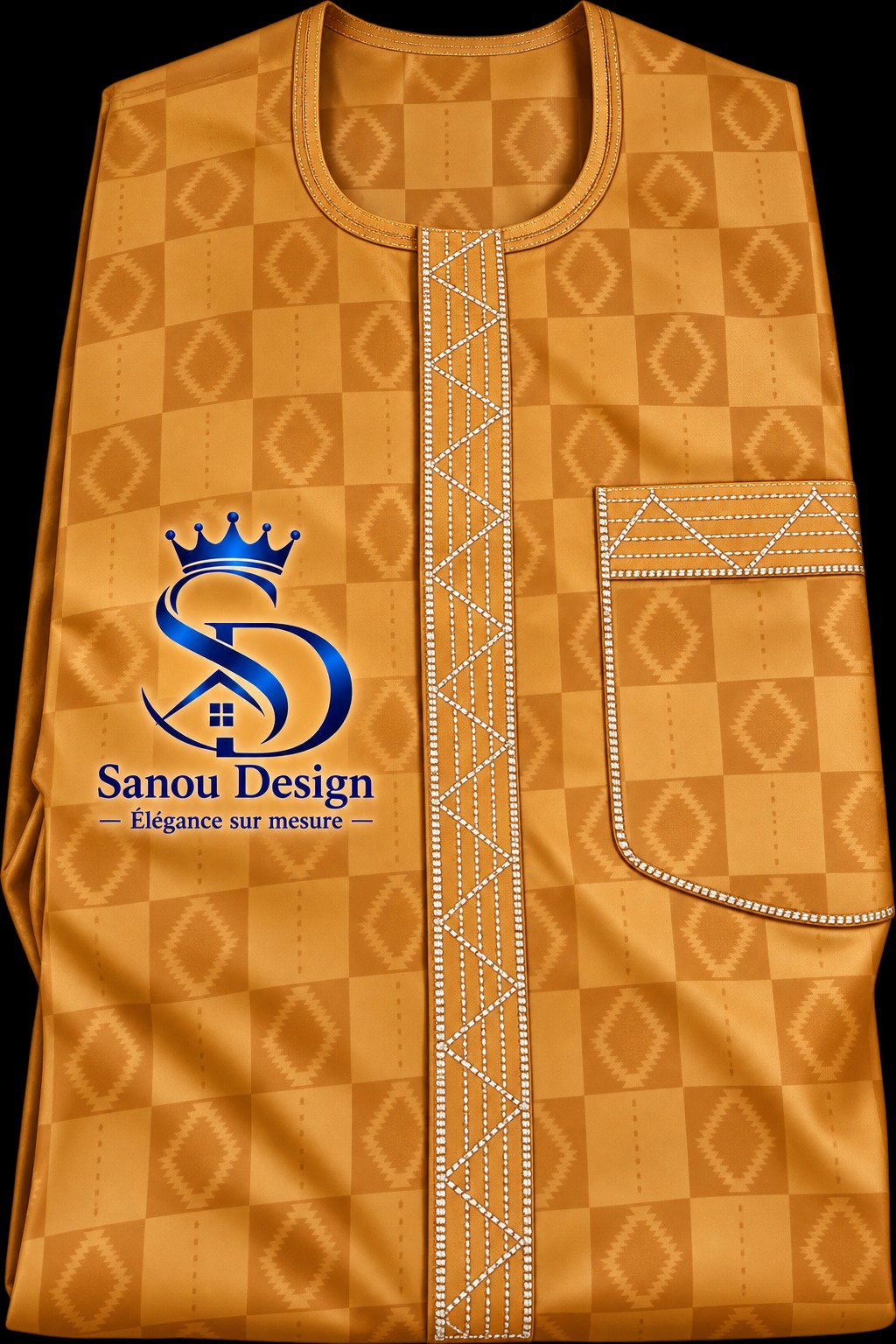 Boubou ocre avec broderies claires