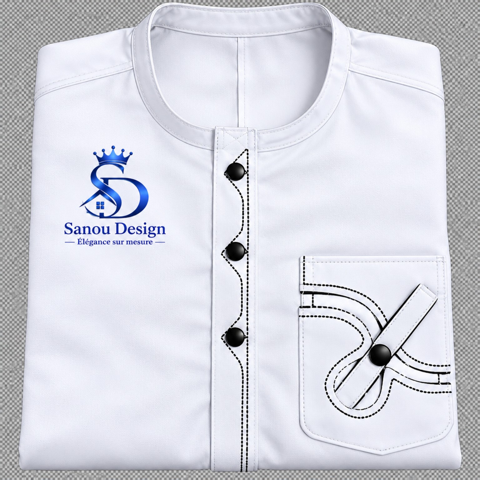 Chemise blanche à finitions noires et boutons décoratifs