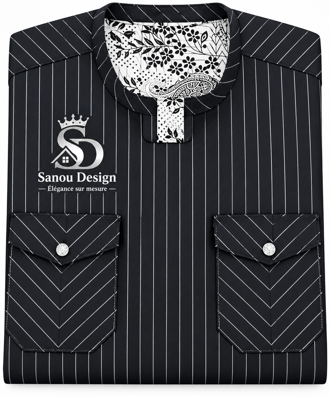 Kaftan noir rayé signé Sanou Design